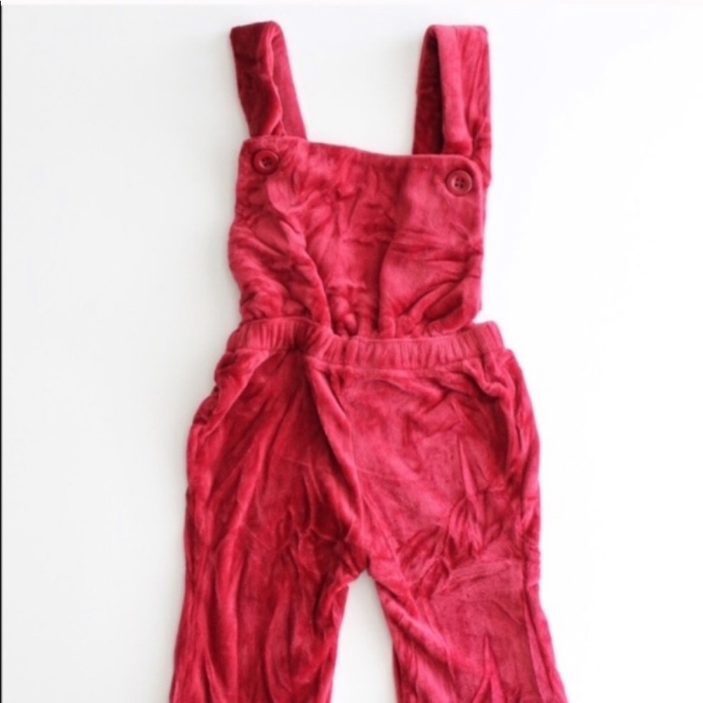 Red Crushed Velvet Boho Flare Leg Jumpsuit - Picture 3 of 3